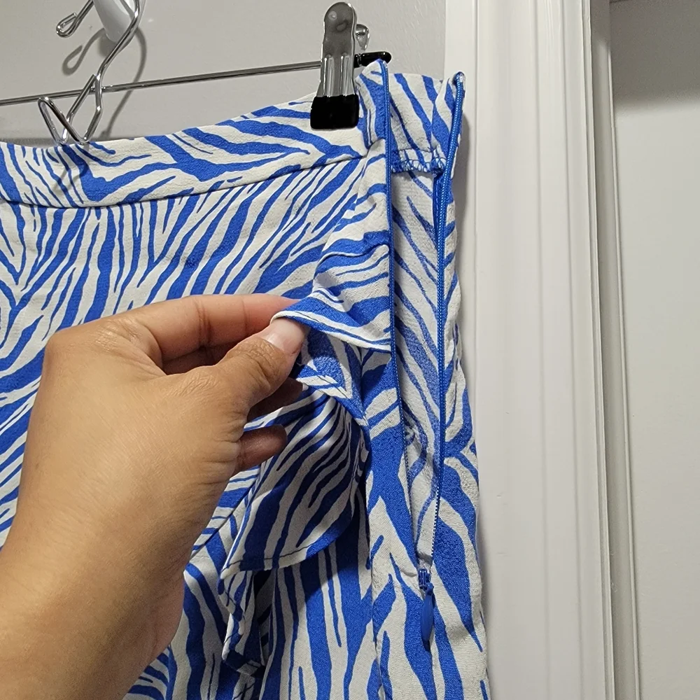 Zara Blue and White Zebra Print Ruffled Hem Skort